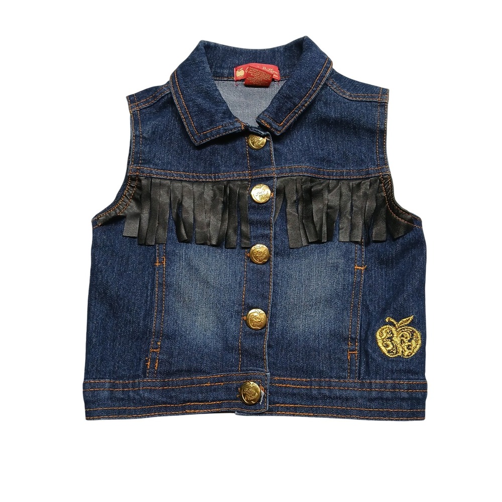 Apple Bottoms‎ Girls Blue Denim Fringe Vest Gold Buttons Size 4T